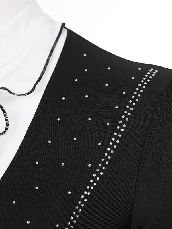 Men Long Sleeve Ruffled Collar Rhinestone Dance Leotard thumb