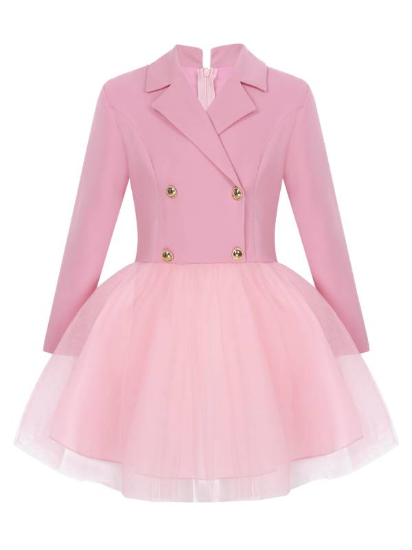 Girls Long Sleeve Lapel Mesh Suit Dress for Formal Occasions thumb