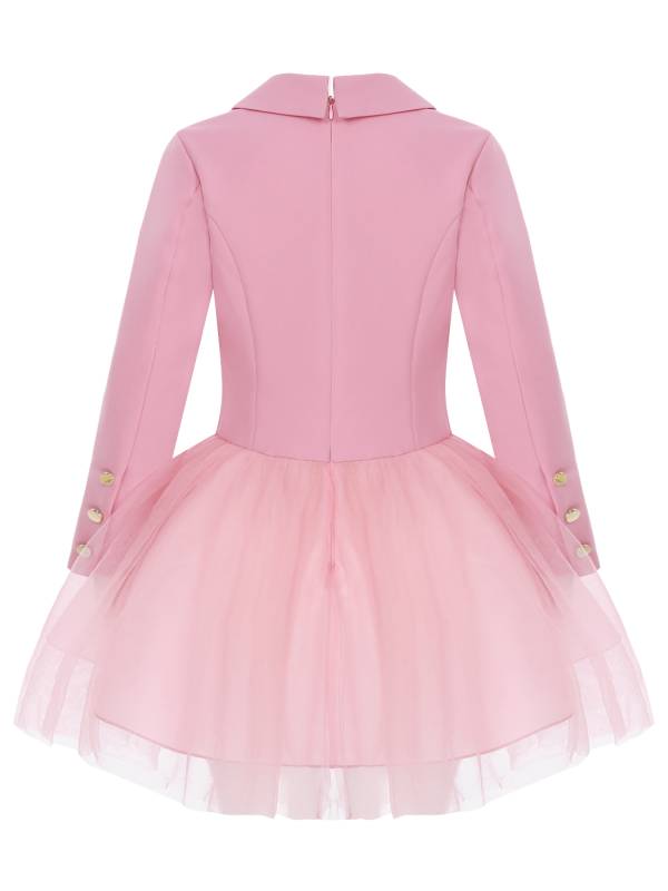 Girls Long Sleeve Lapel Mesh Suit Dress for Formal Occasions thumb