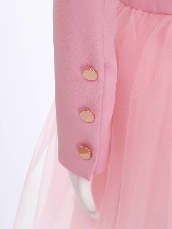 Girls Long Sleeve Lapel Mesh Suit Dress for Formal Occasions thumb