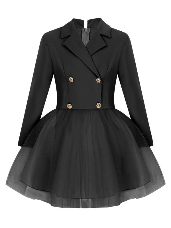 Girls Long Sleeve Lapel Mesh Suit Dress for Formal Occasions thumb