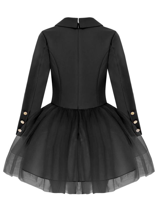 Girls Long Sleeve Lapel Mesh Suit Dress for Formal Occasions thumb