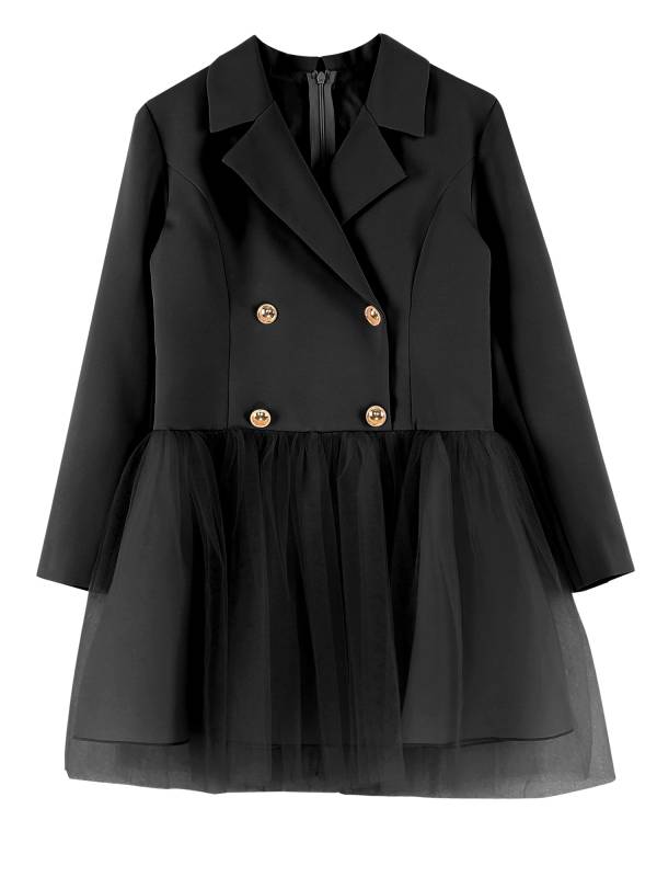 Girls Long Sleeve Lapel Mesh Suit Dress for Formal Occasions thumb