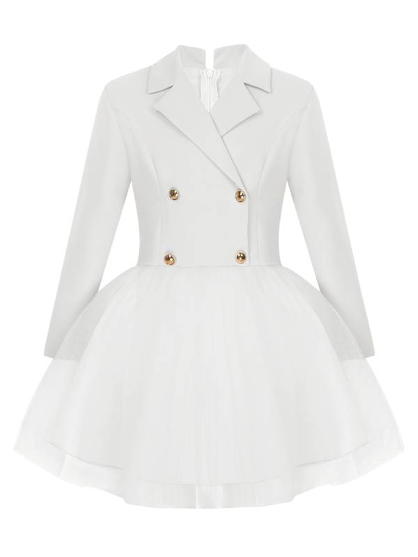 Girls Long Sleeve Lapel Mesh Suit Dress for Formal Occasions thumb