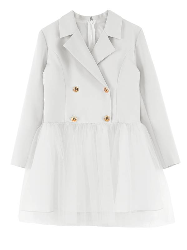 Girls Long Sleeve Lapel Mesh Suit Dress for Formal Occasions thumb