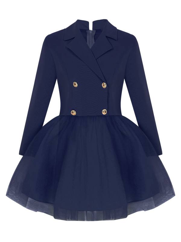 Girls Long Sleeve Lapel Mesh Suit Dress for Formal Occasions thumb