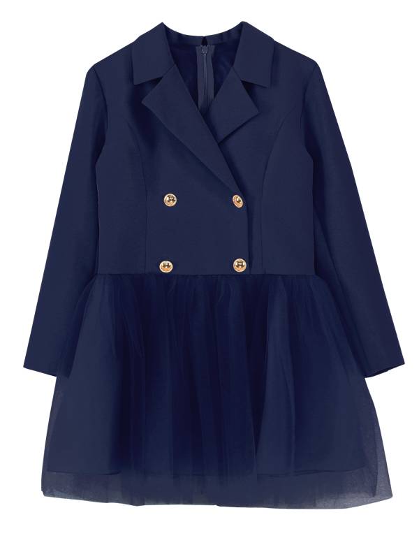 Girls Long Sleeve Lapel Mesh Suit Dress for Formal Occasions thumb