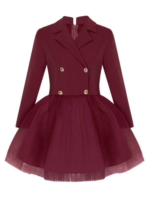 Girls Long Sleeve Lapel Mesh Suit Dress for Formal Occasions thumb