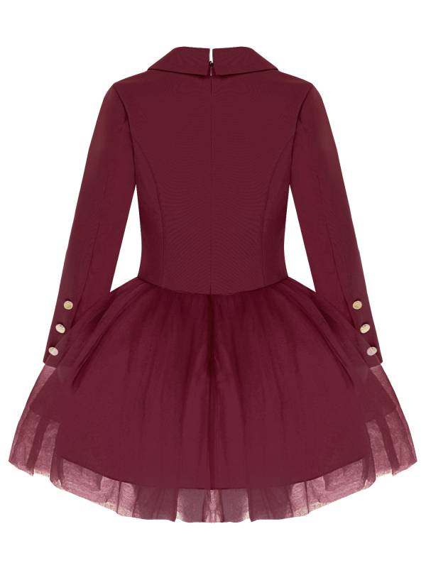 Girls Long Sleeve Lapel Mesh Suit Dress for Formal Occasions thumb