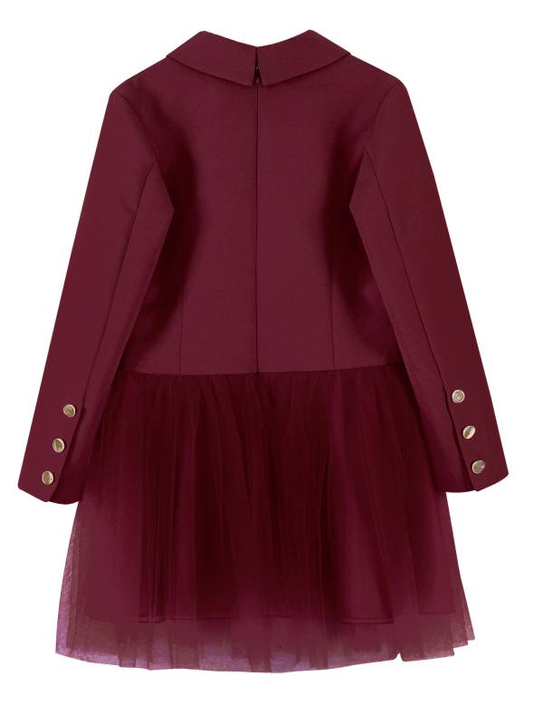 Girls Long Sleeve Lapel Mesh Suit Dress for Formal Occasions thumb