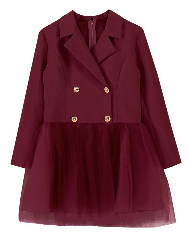 Girls Long Sleeve Lapel Mesh Suit Dress for Formal Occasions thumb