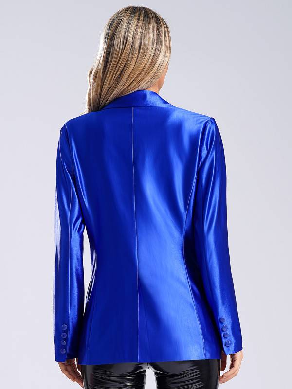 Women Glossy Long Sleeve Lapel Blazer for Formal Occasions thumb