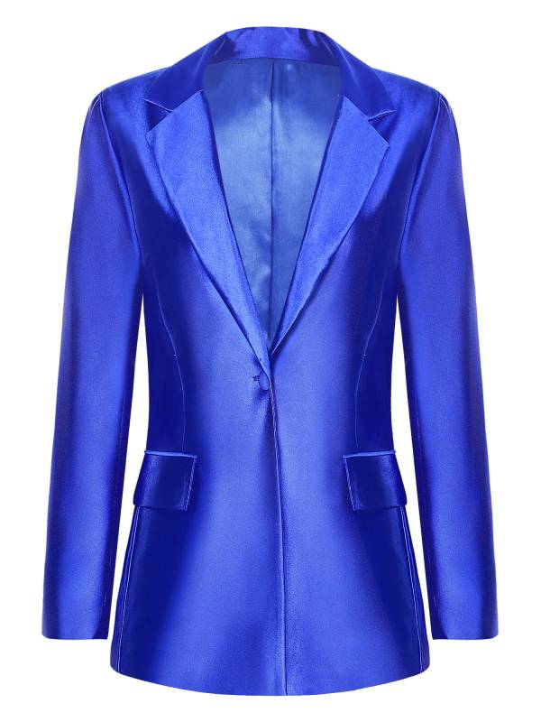 Women Glossy Long Sleeve Lapel Blazer for Formal Occasions thumb
