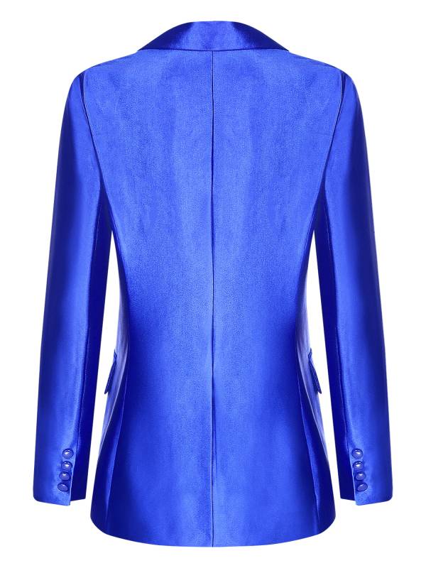 Women Glossy Long Sleeve Lapel Blazer for Formal Occasions thumb