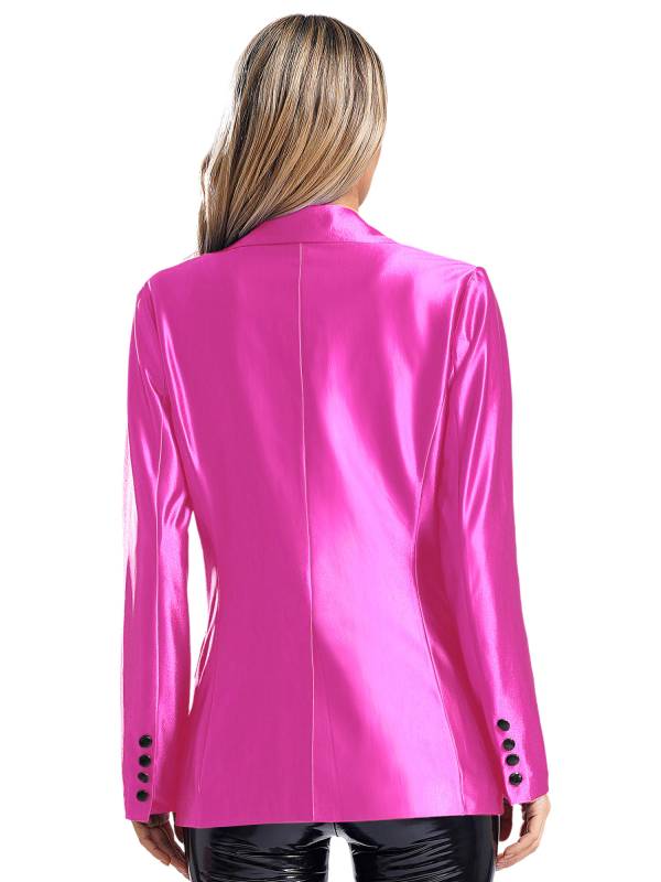 Women Glossy Long Sleeve Lapel Blazer for Formal Occasions thumb