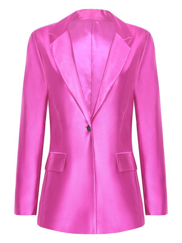 Women Glossy Long Sleeve Lapel Blazer for Formal Occasions thumb