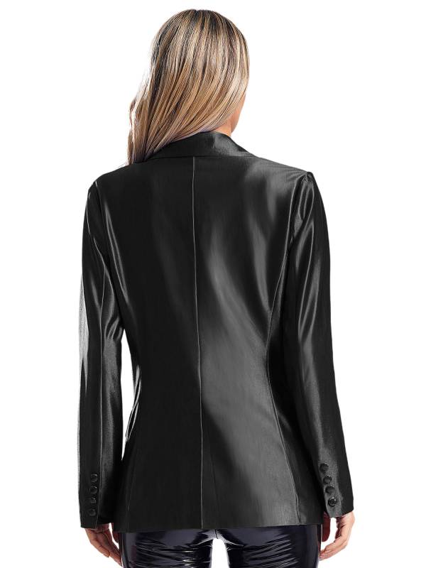 Women Glossy Long Sleeve Lapel Blazer for Formal Occasions thumb