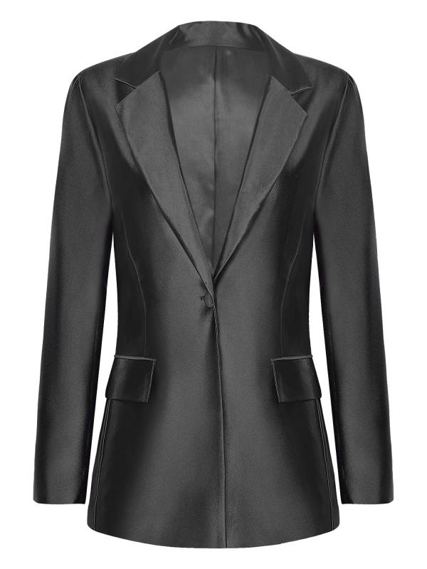 Women Glossy Long Sleeve Lapel Blazer for Formal Occasions thumb