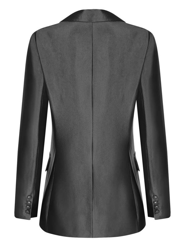 Women Glossy Long Sleeve Lapel Blazer for Formal Occasions thumb