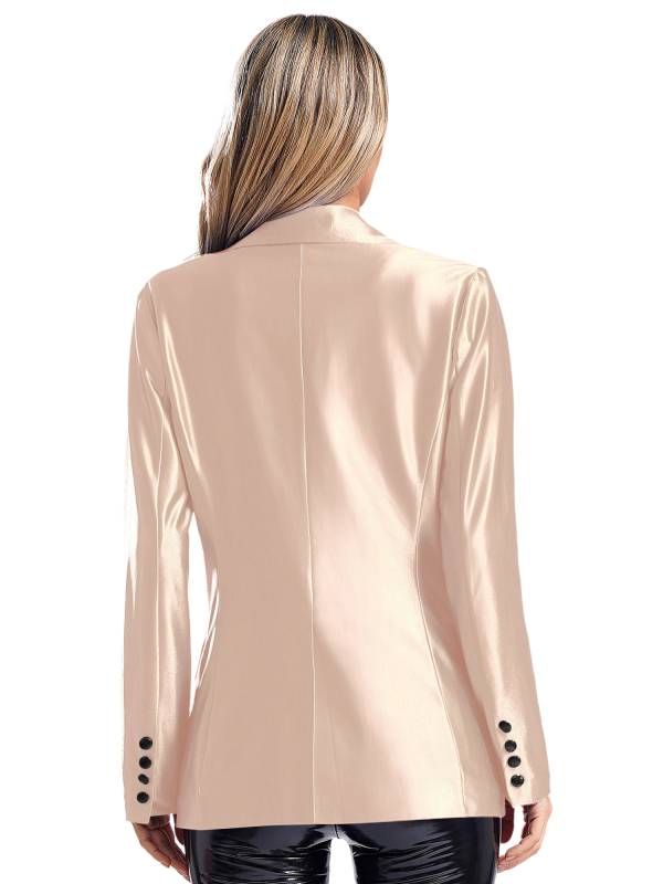 Women Glossy Long Sleeve Lapel Blazer for Formal Occasions thumb