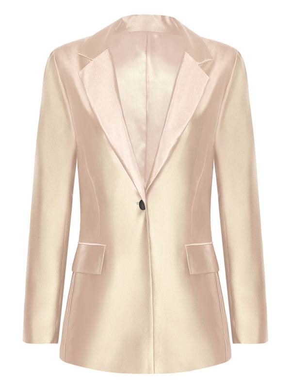 Women Glossy Long Sleeve Lapel Blazer for Formal Occasions thumb