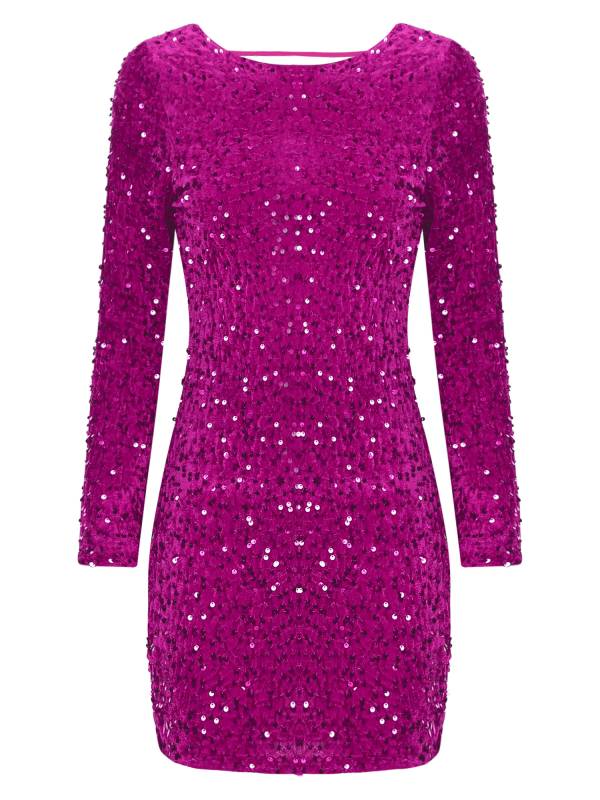Women Long Sleeve Backless Sequin Bodycon Dress for Cocktail thumb