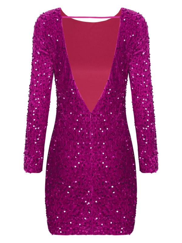 Women Long Sleeve Backless Sequin Bodycon Dress for Cocktail thumb
