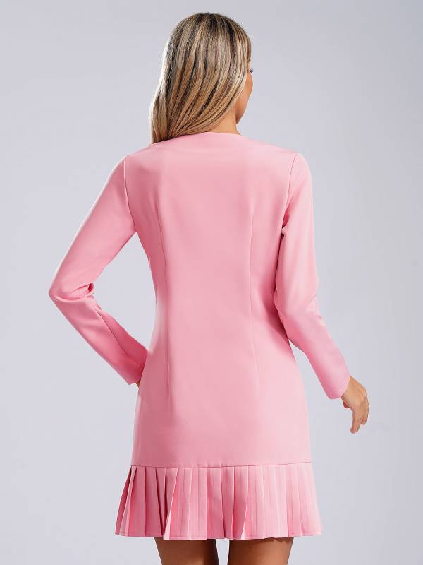 Women Long Sleeve V-neck Blazer Pleated Dress for Evening Wedding thumb