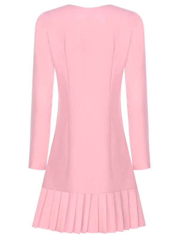 Women Long Sleeve V-neck Blazer Pleated Dress for Evening Wedding thumb