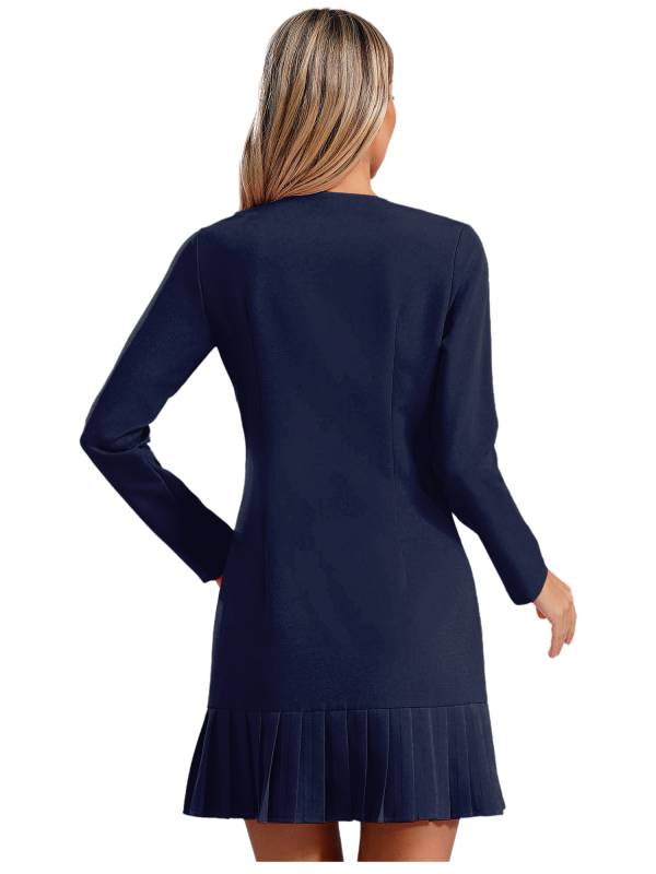 Women Long Sleeve V-neck Blazer Pleated Dress for Evening Wedding thumb