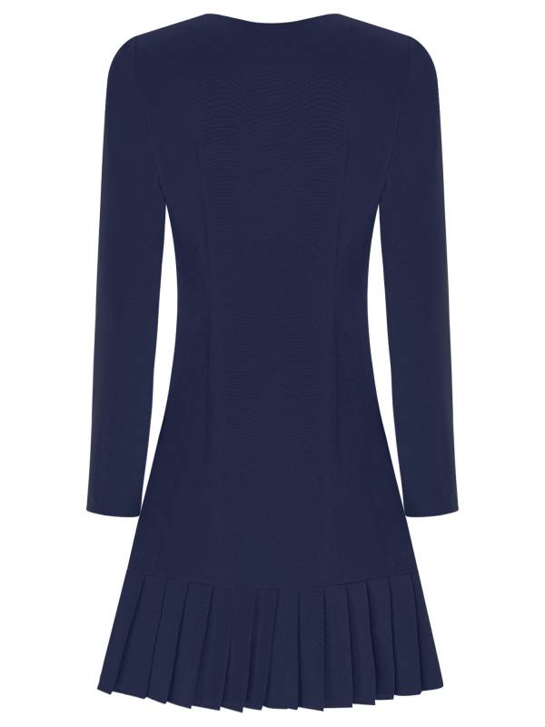 Women Long Sleeve V-neck Blazer Pleated Dress for Evening Wedding thumb