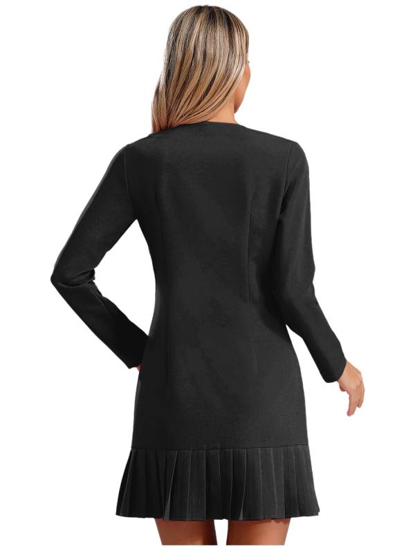 Women Long Sleeve V-neck Blazer Pleated Dress for Evening Wedding thumb