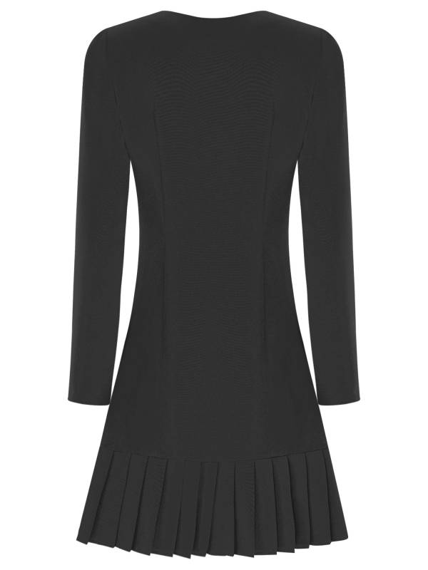 Women Long Sleeve V-neck Blazer Pleated Dress for Evening Wedding thumb