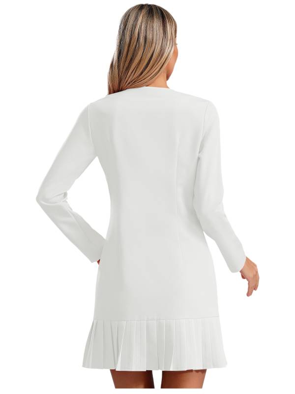 Women Long Sleeve V-neck Blazer Pleated Dress for Evening Wedding thumb