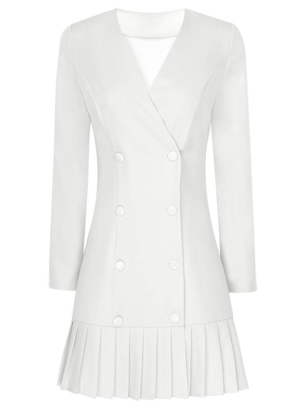 Women Long Sleeve V-neck Blazer Pleated Dress for Evening Wedding thumb