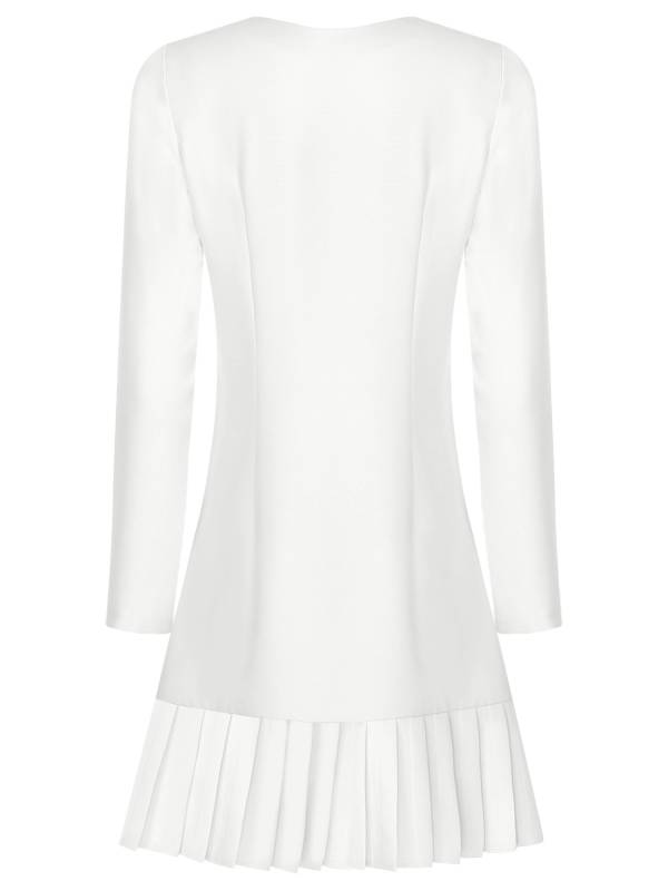 Women Long Sleeve V-neck Blazer Pleated Dress for Evening Wedding thumb