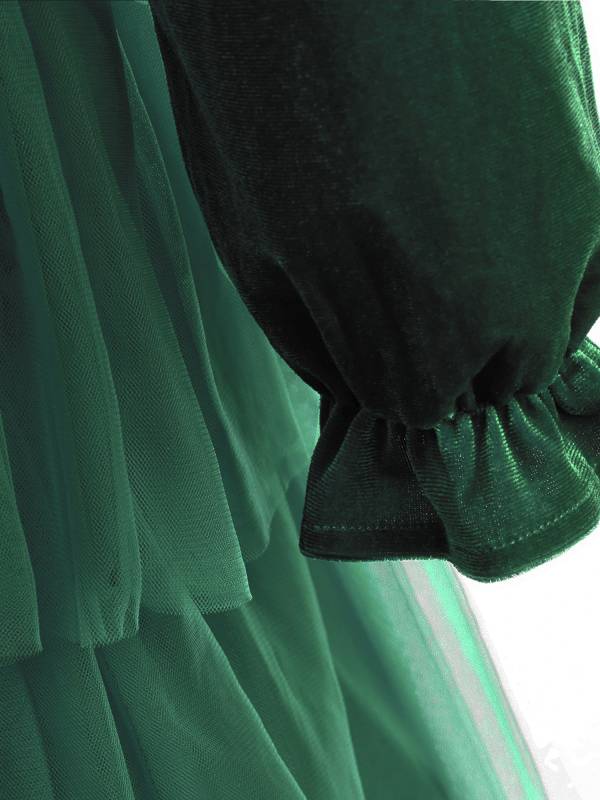 Toddler Girls Long Sleeve Mesh Ruffled Princess Dress with Bowknot Belt thumb