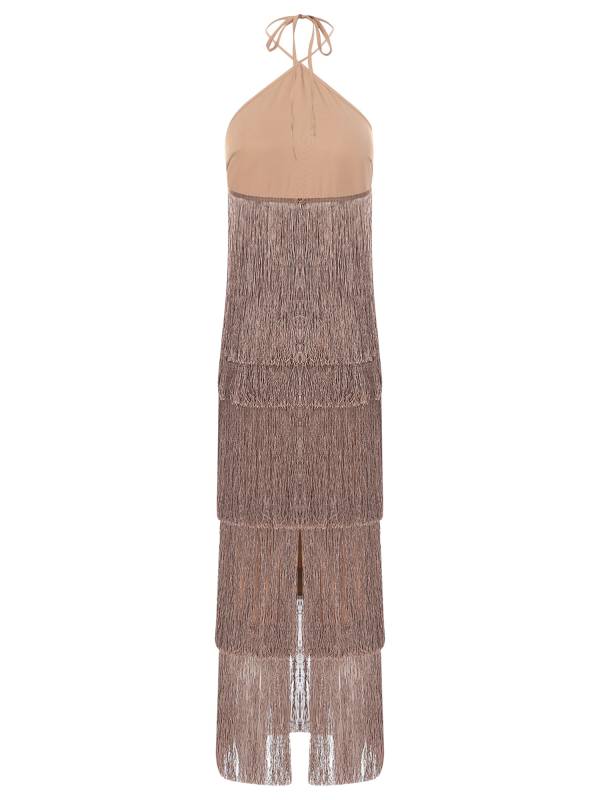 Women Halter Neck Strap Backless Tassels Midi Dress for Cocktail thumb