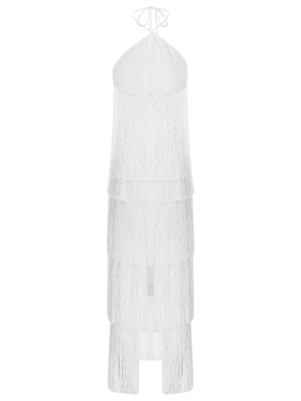 Women Halter Neck Strap Backless Tassels Midi Dress for Cocktail thumb