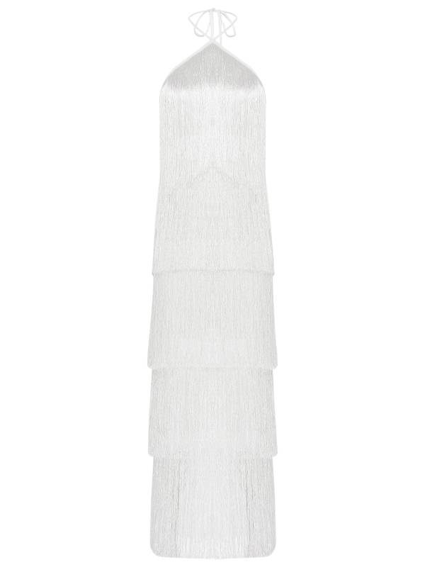 Women Halter Neck Strap Backless Tassels Midi Dress for Cocktail thumb