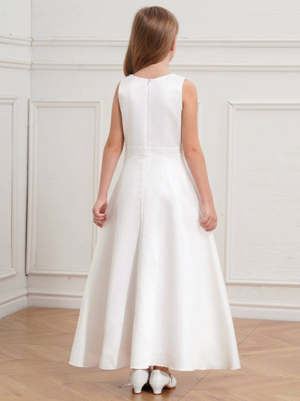 Girls V-neck Sleeveless Ankle Length Faux Pearls Flower Decorated Gown Dress thumb