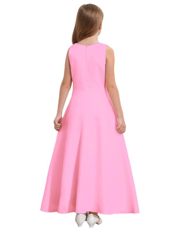 Girls V-neck Sleeveless Ankle Length Faux Pearls Flower Decorated Gown Dress thumb