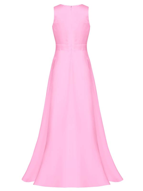 Girls V-neck Sleeveless Ankle Length Faux Pearls Flower Decorated Gown Dress thumb