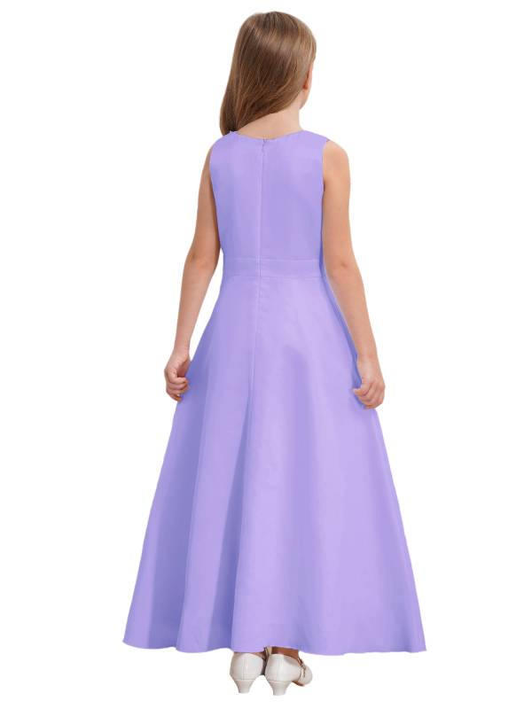 Girls V-neck Sleeveless Ankle Length Faux Pearls Flower Decorated Gown Dress thumb