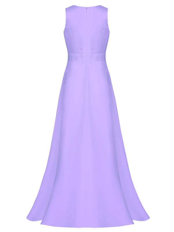 Girls V-neck Sleeveless Ankle Length Faux Pearls Flower Decorated Gown Dress thumb