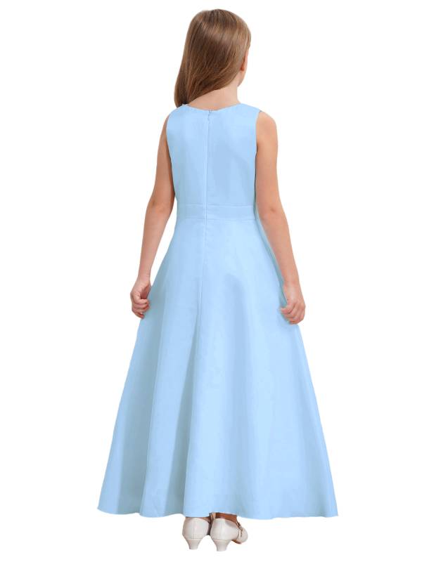 Girls V-neck Sleeveless Ankle Length Faux Pearls Flower Decorated Gown Dress thumb