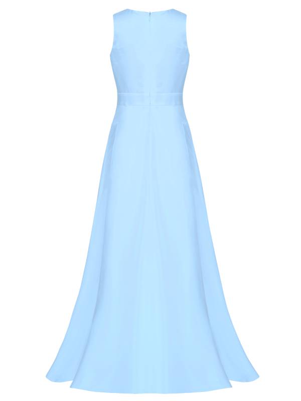 Girls V-neck Sleeveless Ankle Length Faux Pearls Flower Decorated Gown Dress thumb