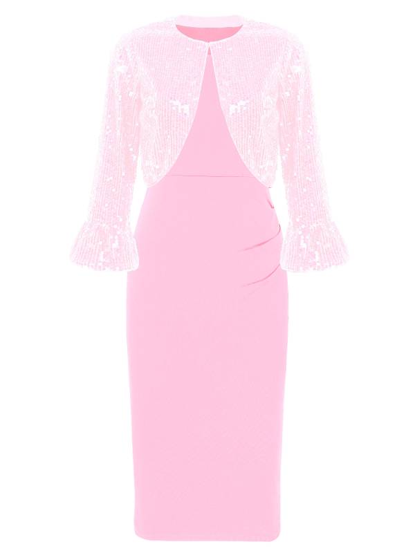Women 2pcs Ruched Bodycon Dress and Long Sleeve Sequins Jacket Set for Cocktail thumb