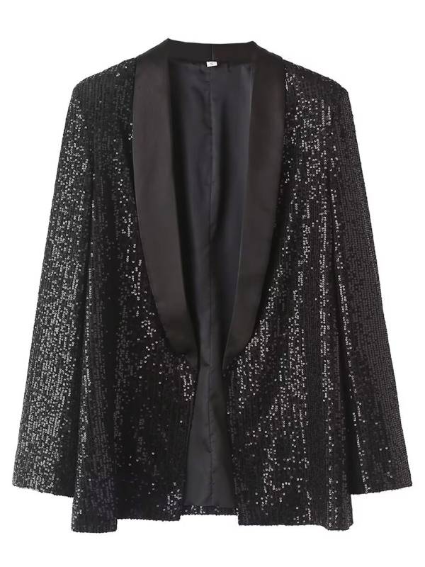 Women Long Sleeve Lapel Open Front Sequins Blazer for Evening thumb