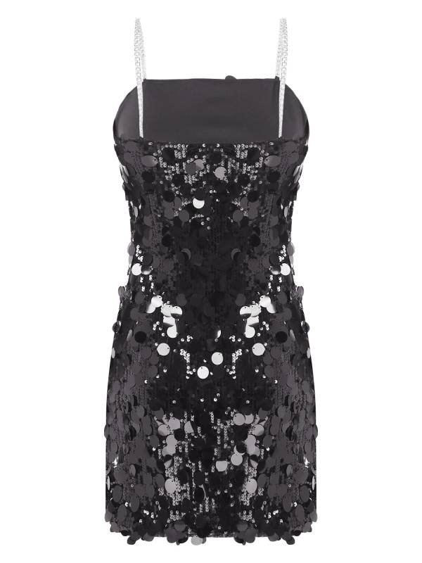 Women Sleeveless Sequins Metal Chain Straps Bodycon Mini Dress for Party thumb